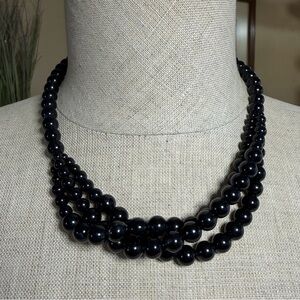 Vintage Style Black Bead Triple Strand Necklace